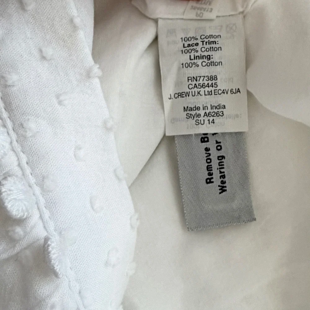 J.Crew Mini Skirt Crochet Lace White Cotton Swiss Dot Pom Pom Summer Boho 8 EUC - Picture 8 of 14